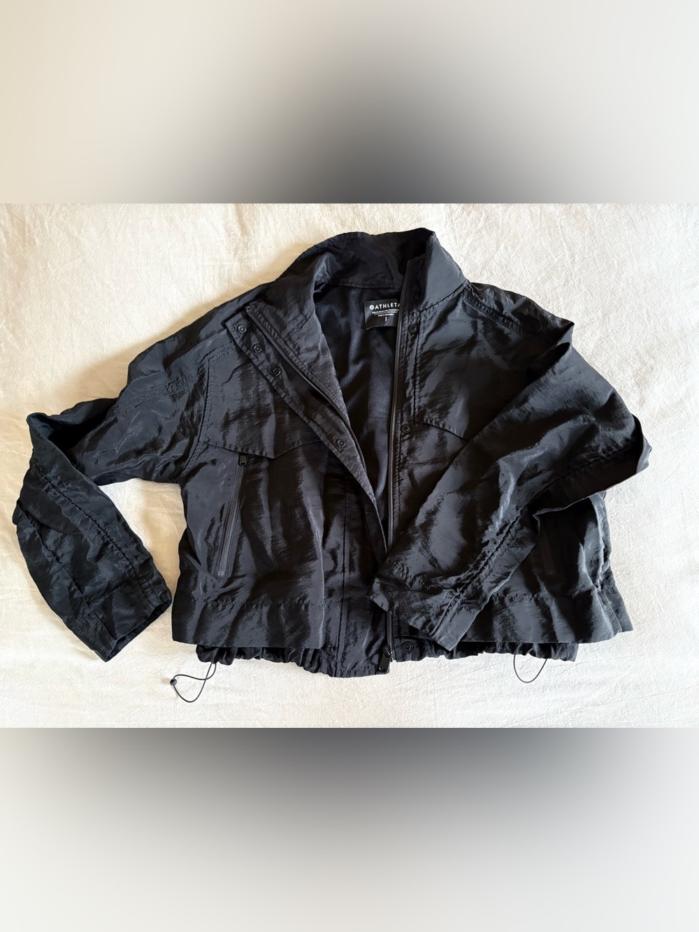 Athleta Black Cropped Utility Windbreaker Jacket